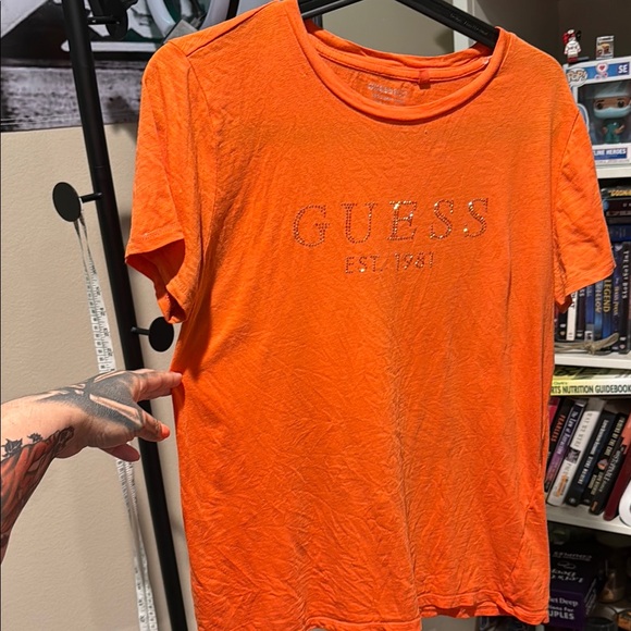Guess Tops - Guess Orange Short Sleeve Tee bedazzled lettering Sz.S
